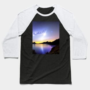 Ai Generated Art Scenery - Lakeside Starry Night Sky Baseball T-Shirt